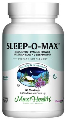 Maxi Health Adults Herbal Sleep-O-Max with Valerian Root, Melatonin, Tryptophan, Passionflower - Natural Sleep Supplement - Calm Sleep Support Formula