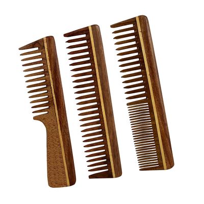 Professional Handmade Wooden Hair Comb Set of 3 for Men Women, Made of Sheesham (Rosewood)