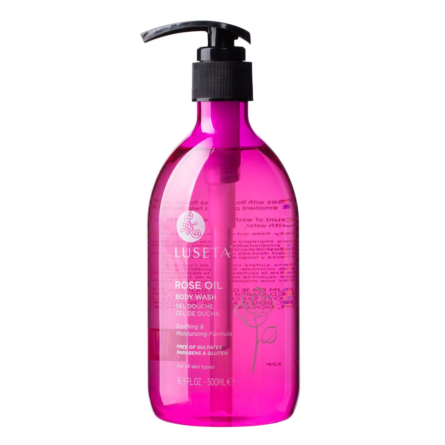 Luseta Rose Oil Body Wash for Dry Skin Women 16.9oz, Smell Good Hydrating Shower Gel for Nourishing Essential Body Care, Sulfate Paraben Free Itch, Ringworm, Shower Gel