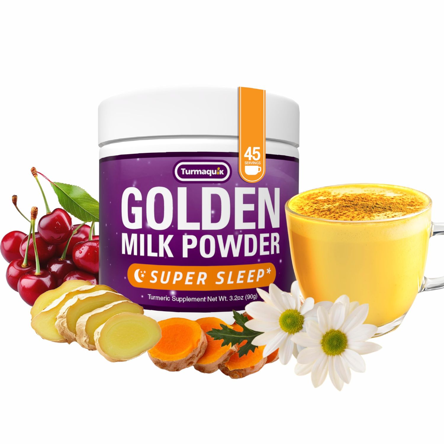 Turmaquik 3.2 Ounce Organic Golden Moon Milk Powder - Super Sleep Blend with Melatonin, Valerian, Chamomile, Lemon Balm, Turmeric, Ginger, Black Pepper, Curcumin, Cinnamon, and Cardamom