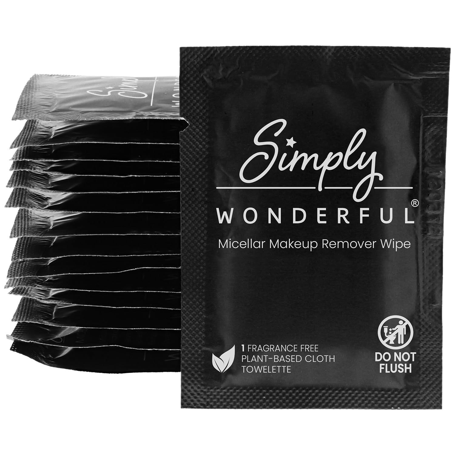 Simply Wonderful 100 Count Biodegradable Makeup Remover Wipes, Micellar Water, Plant-Based, Individually Wrapped, 5&quot; x 7&quot;