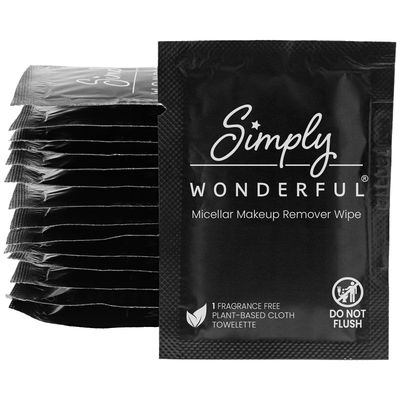 Simply Wonderful 100 Count Biodegradable Makeup Remover Wipes, Micellar Water, Plant-Based, Individually Wrapped, 5&quot; x 7&quot;