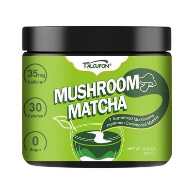 TALCUFON Mushroom Matcha 4.23 Oz, Japanese Ceremonial Matcha Blend 7 Superfood Mushrooms All Natural, Gluten Free, Taste Great Hot or Cold Latte 120G