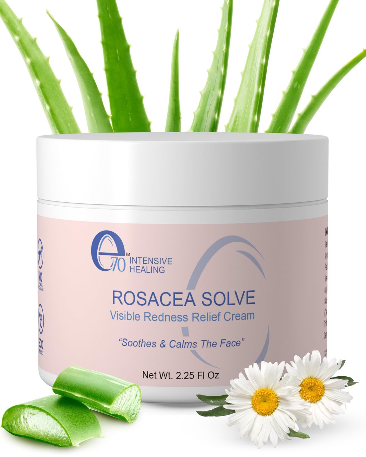 e70 Rosacea Solve Face Moisturizer - Redness Corrector for Face Rosacea Cream with Aloe Vera Hyaluronic Acid - Day-Night Cream for Women Men, 2.25 fl. oz., Single