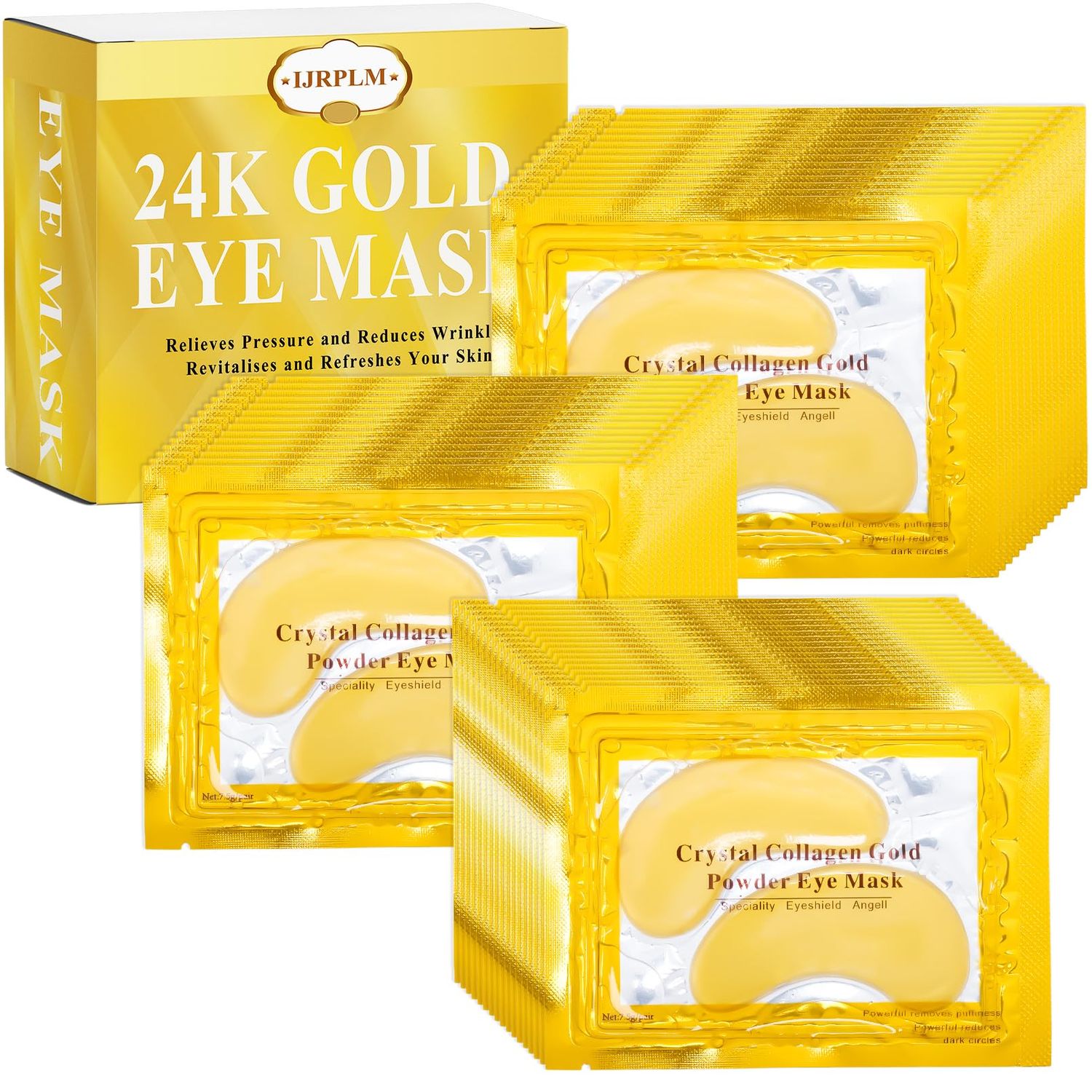 IJRPLM 50 Pairs Under Eye Patches,24k Gold Gold Eye Mask,Eye Mask with Collagen,Eye Gel Pads for Puffy Eyes and Dark Circles,Reduces Wrinkles RevitalisesYour Skin, Skincare Treatment for Women Men