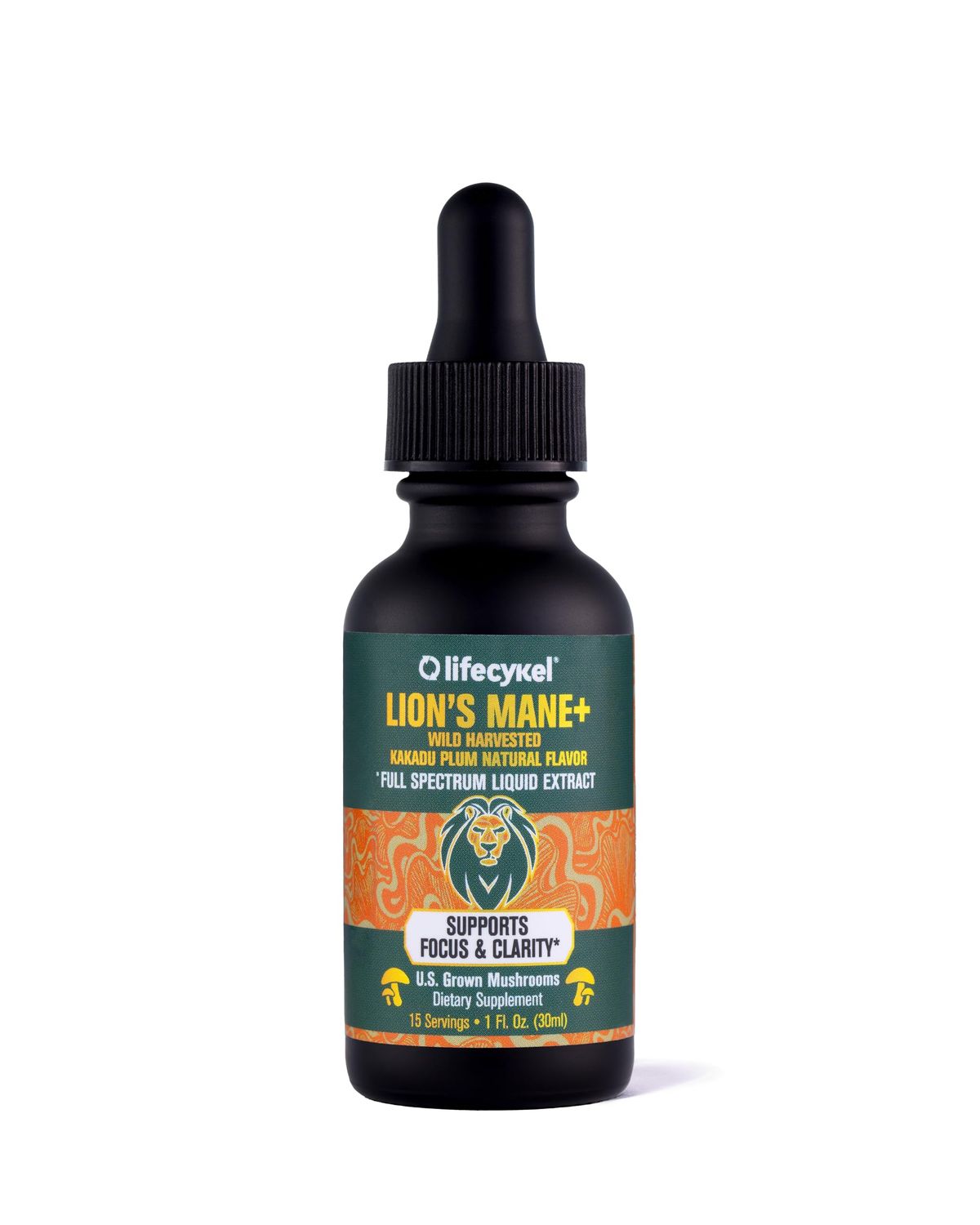 Lifecykel - Lion&#39;s Mane Mushroom Extract with Kakadu Plum - Brain Booster Nootropic for Memory, Focus REM Sleep - Non-GMO, Organic Mushroom Tincture - 1 Fl Oz (15 Servings)