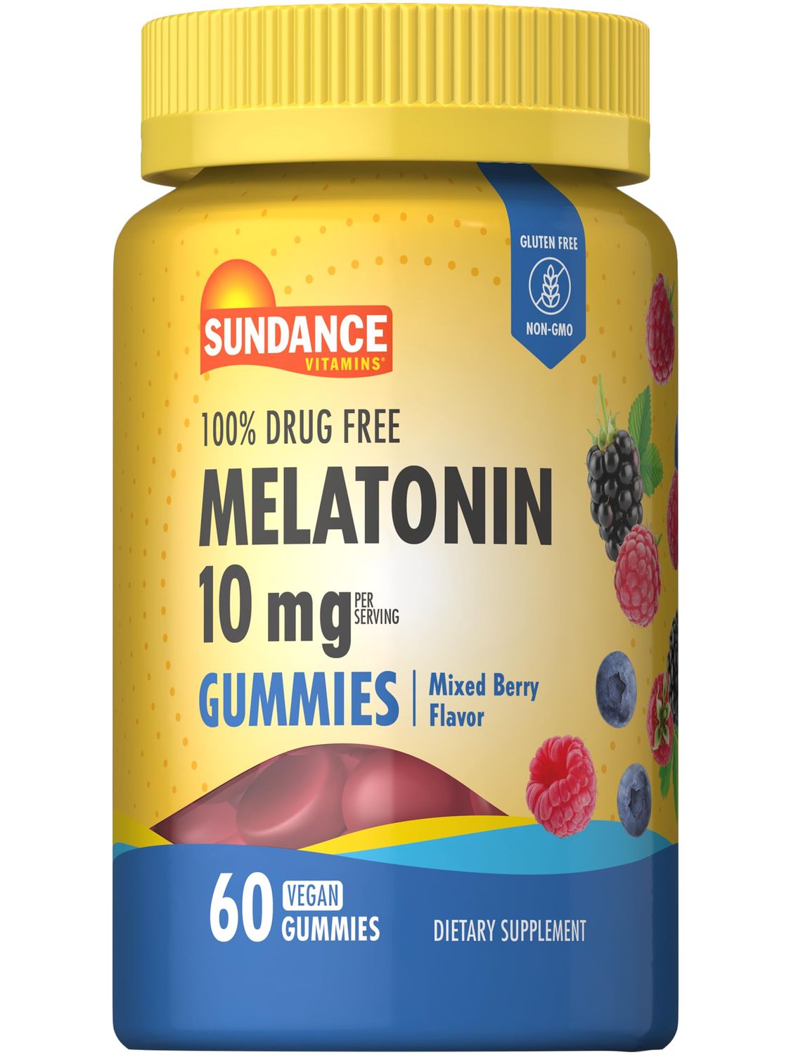 Sundance Melatonin Gummies 10mg 60 Count Mixed Berry Flavor Vegan, Non-GMO, and Gluten Free Supplement
