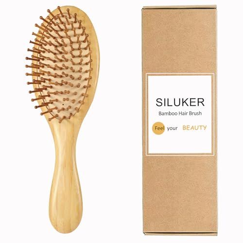 SILUKER Bamboo Hair Brush for Hair Growth - Natural Bamboo Hairbrush for Women, Men Kids - Detangling Oval Brush for Scalp Massage All Hair Types