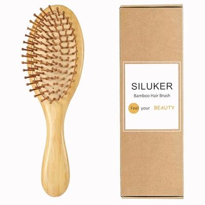 SILUKER Bamboo Hair Brush for Hair Growth - Natural Bamboo Hairbrush for Women, Men Kids - Detangling Oval Brush for Scalp Massage All Hair Types