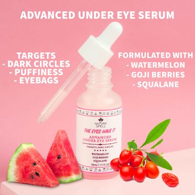 Nature Spell Advanced Under Eye Serum with Watermelon Goji Berries 1 Fl Oz- Targets Dark Circles, Puffiness Eyebags - Anti Wrinkle Under Eye Cream - 100 Vegan - Made in the UK