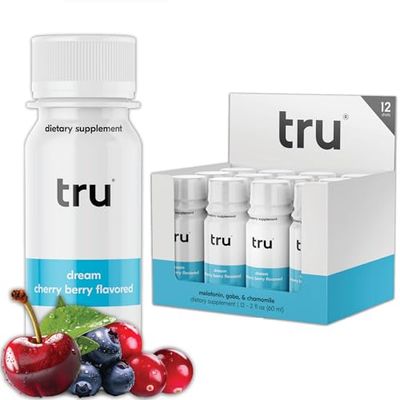 Tru Dream Shot, Melatonin Extra Strength Sleep Aid Shots with Magnesium, Cherry Berry Flavored Wellness Shots, Caffeine Free, Kosher, Gluten Free, Vegan, Low Calories, Zero Sugar, 2oz (Pack of 12)