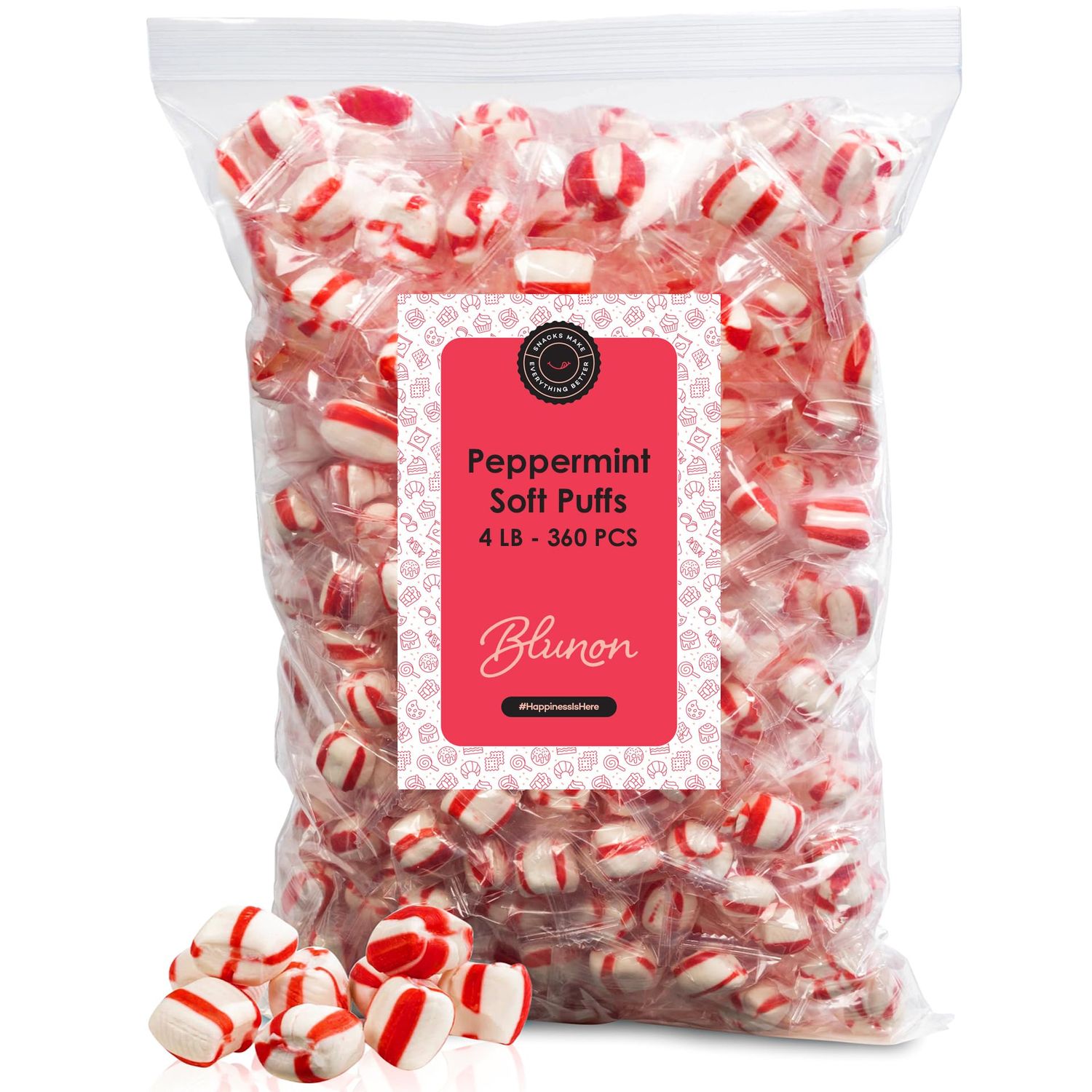 Peppermint Puffs Candy Mints - 4 Pound Bulk Individually Wrapped - Classic Holiday Candies - 360 Pieces