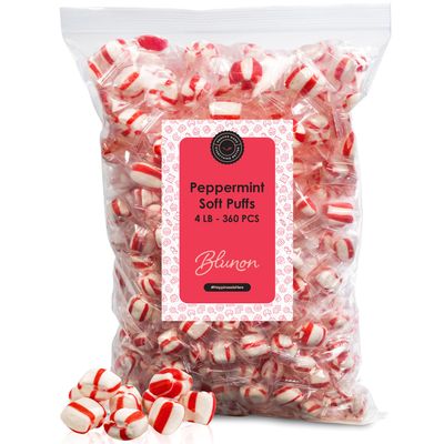 Peppermint Puffs Candy Mints - 4 Pound Bulk Individually Wrapped - Classic Holiday Candies - 360 Pieces