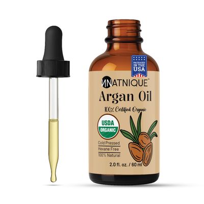 Natnique Argan Oil Organic 2oz 100 Natural USDA Argan Oil for Hair, Face, Body, Scalp Skin. Promotes Hair Growth, Cold Pressed, 100 Pure Hexane Free Moisturizer - Men Women
