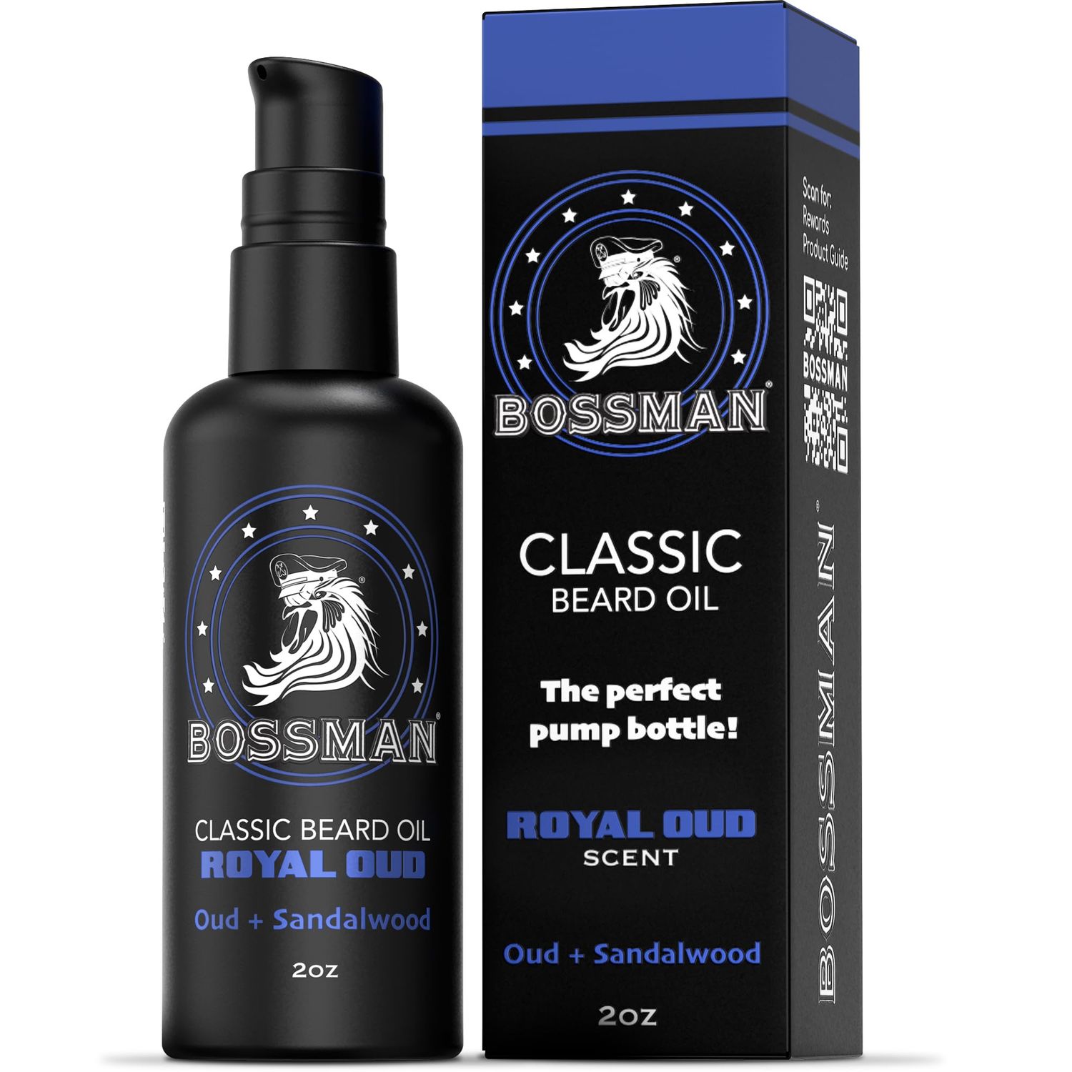 Bossman Organic Mustache Beard Oil for Men, 2 oz - Natural Beard Moisturizer with Jojoba, Argan Avocado Oils (Royal Oud Scent)