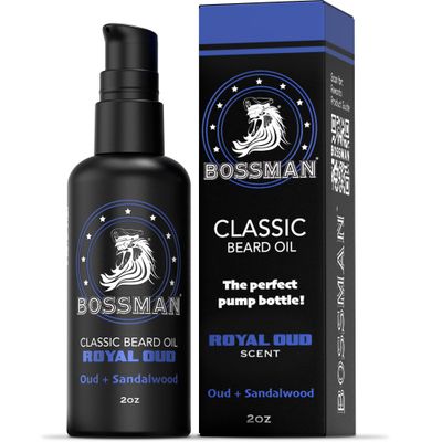 Bossman Organic Mustache Beard Oil for Men, 2 oz - Natural Beard Moisturizer with Jojoba, Argan Avocado Oils (Royal Oud Scent)