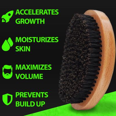 GROW First Cut Boar Bristle Beard Wave Brush for Men 360 - BeardHair Growth Follicle Stimulator - Exfoliate - Detangle - Moisturize - Improve Circulation Blood Flow (USA)