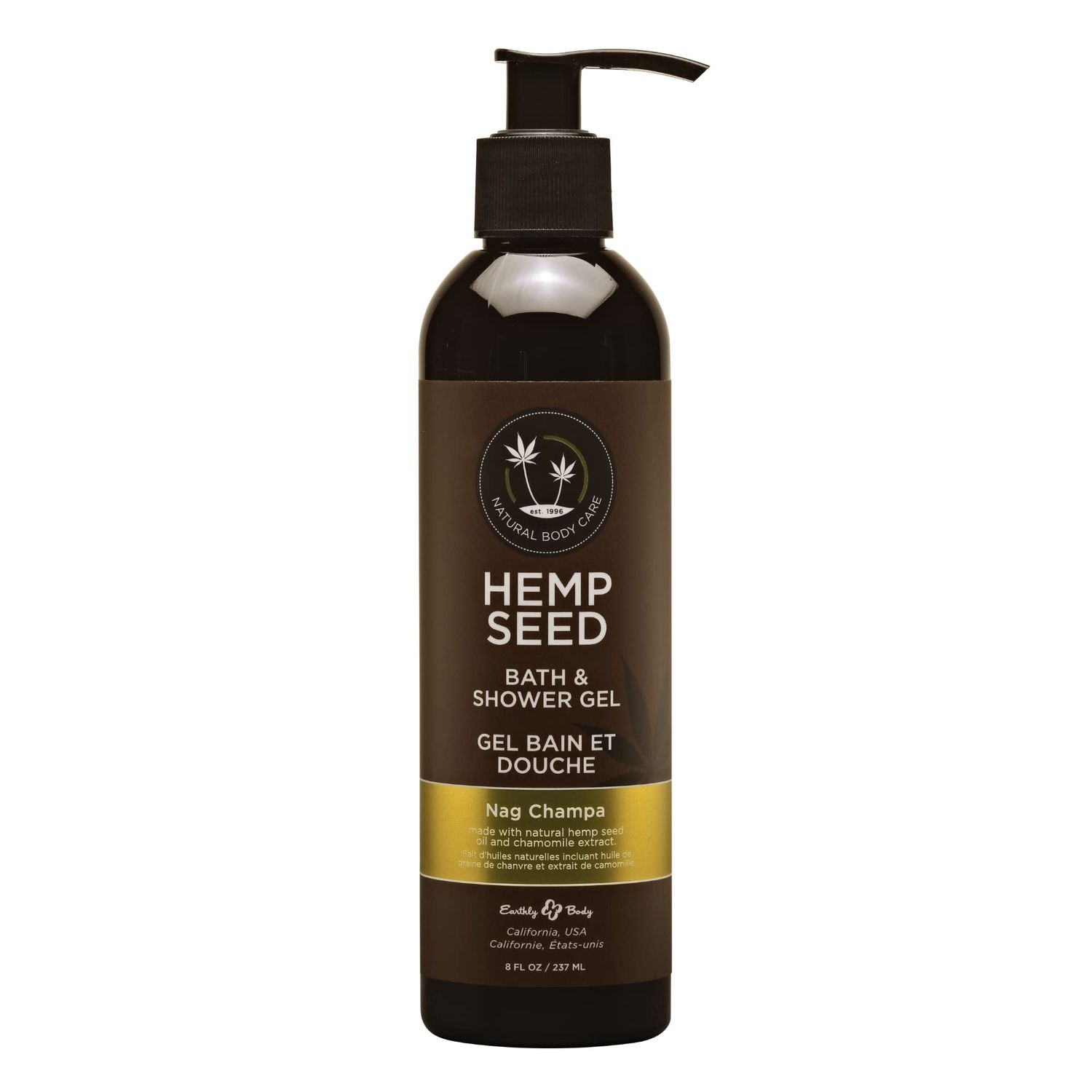 Earthly Body Hemp Seed Bath Shower Gel, Nag Champa Scent - 8 fl. oz. - Nourishes Dry and Sensitive Skin - Non-Greasy, Nutrient-Rich - Vegan, Cruelty Free