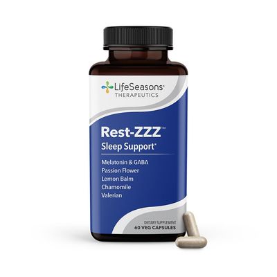 LifeSeasons Rest-ZZZ - Natural Sleep Support Supplement - Fall Asleep Stay Asleep - Calms Nervous System - Ease Muscle Tension Restlessness - Low Dose Melatonin GABA Chamomile - 60 Capsules