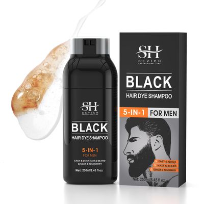 SEVICH Black Hair Beard Dye Shampoo,Semi Permanent Hair Color,Shampoo for Gray Hair and Beard Coverage for Men, 5 in 1 Dye Shampoo Conditioner with Natural Ingredients, 250ML