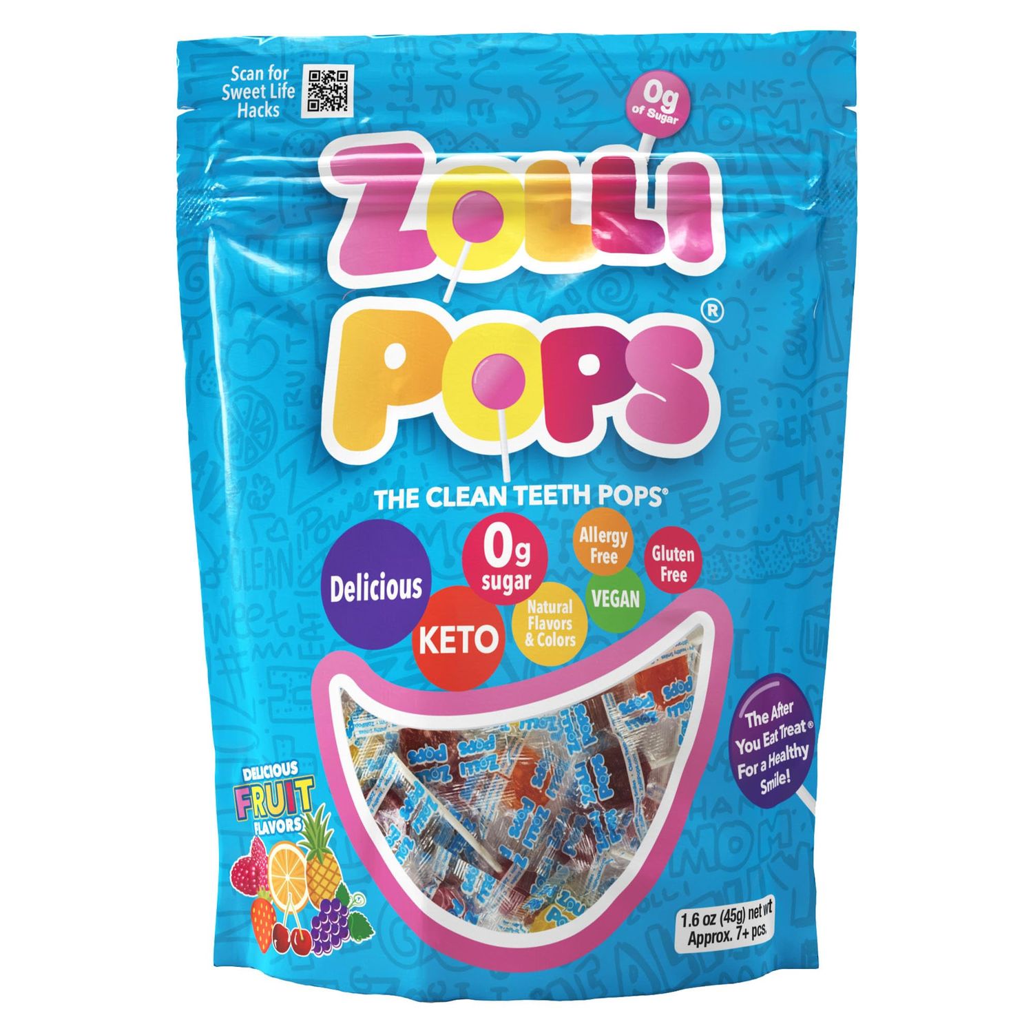 Zollipops Original Assorted Fruit Flavors - 8-Pack, 1.6oz Bags - Healthy Delicious Treats for All Ages - Natural Ingredients, Sugar-Free - Perfect for Snacking On-the-Go