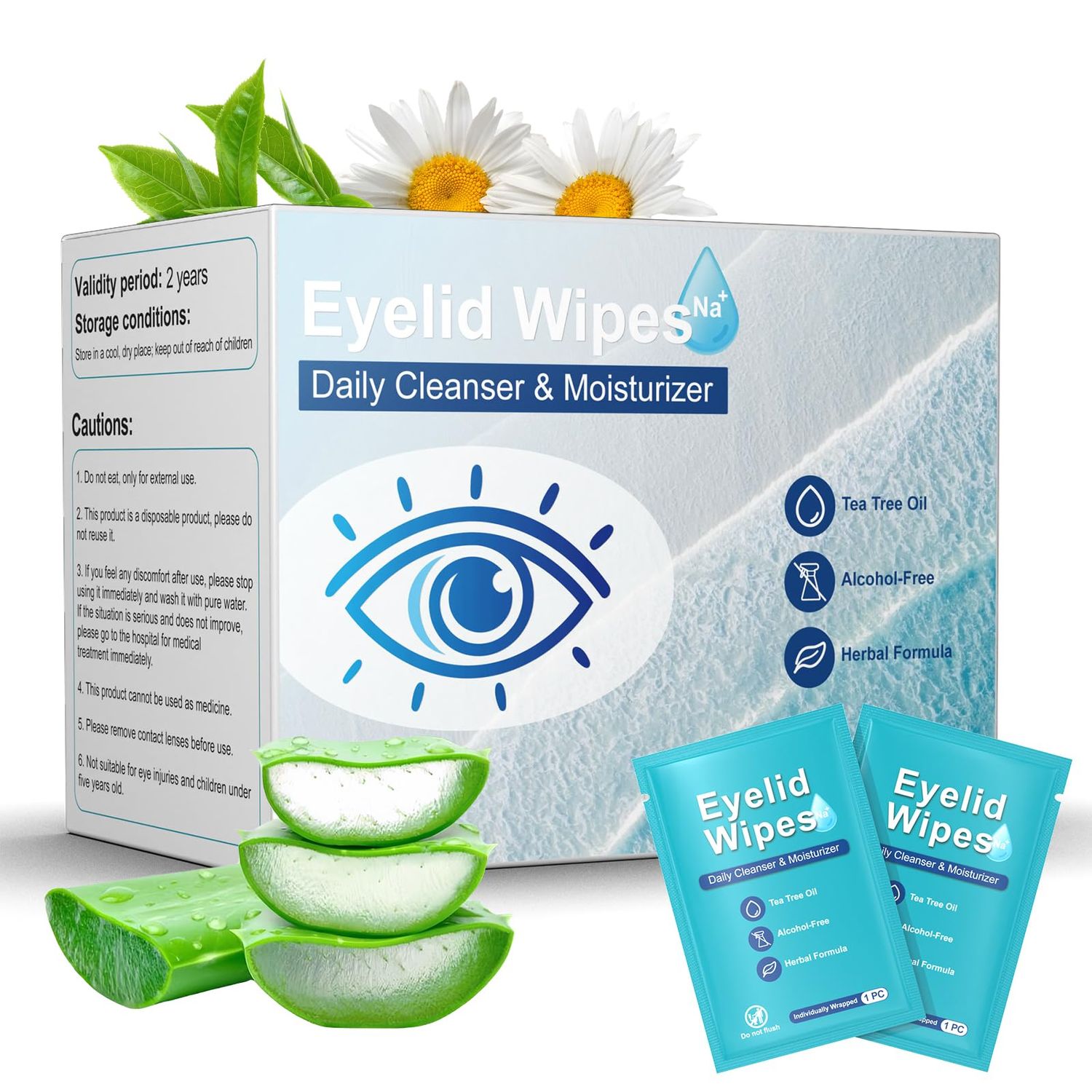 30PCS Eyelid Cleansing Wipes for Itchy Dry Eyes, Saline Based Eye Wet Wipes with Tea Tree Oil, Daily Eye Wipes for Styes Blepharitis, Moisture Soothes Eye Cleansing Wipes For Sensitive Eyes