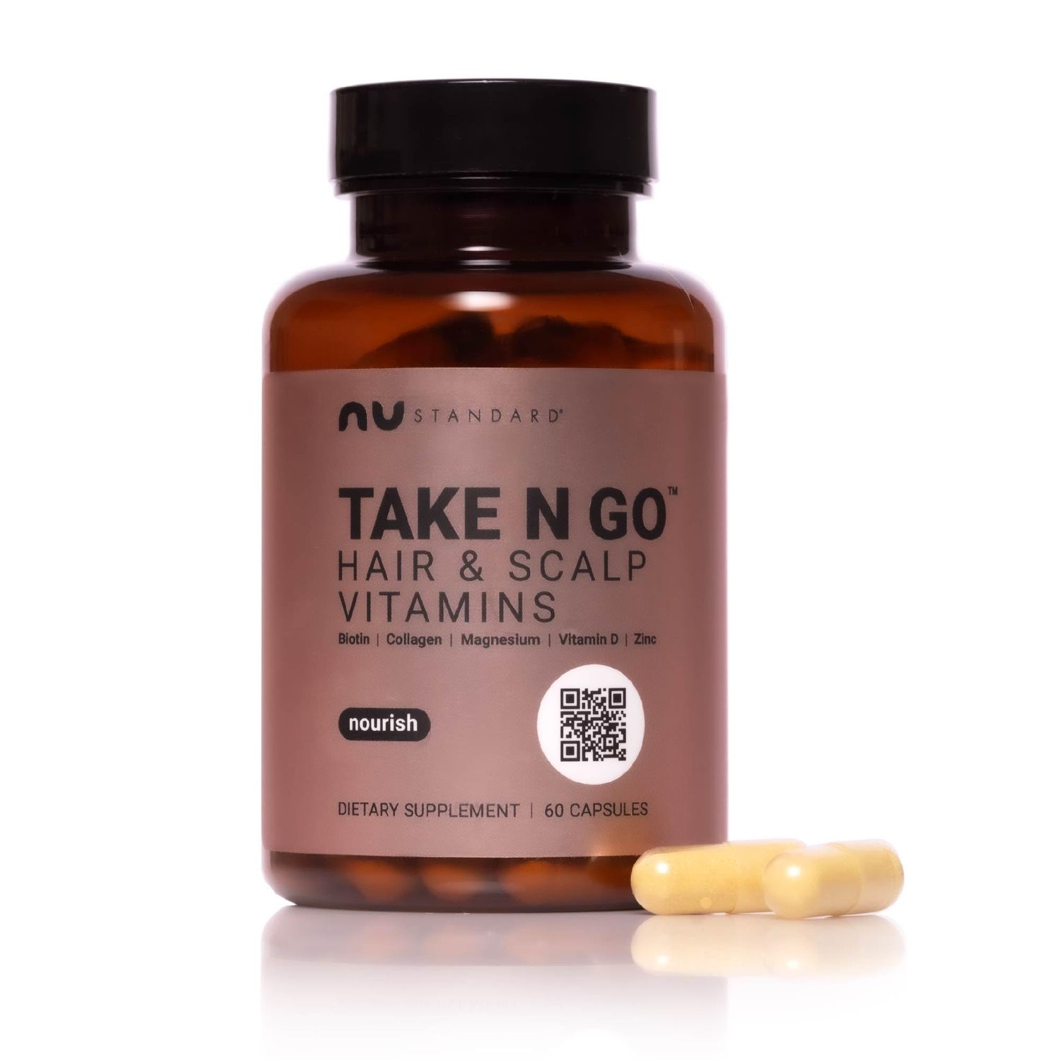 NU Standard TAKE N GO Hair Vitamins for Faster Hair Growth and Loss for Women Collagen and Biotin Supplement Scalp Care Treatment Combat Hair Thinning DHT Blockers, BioPerine 30-Day Supply