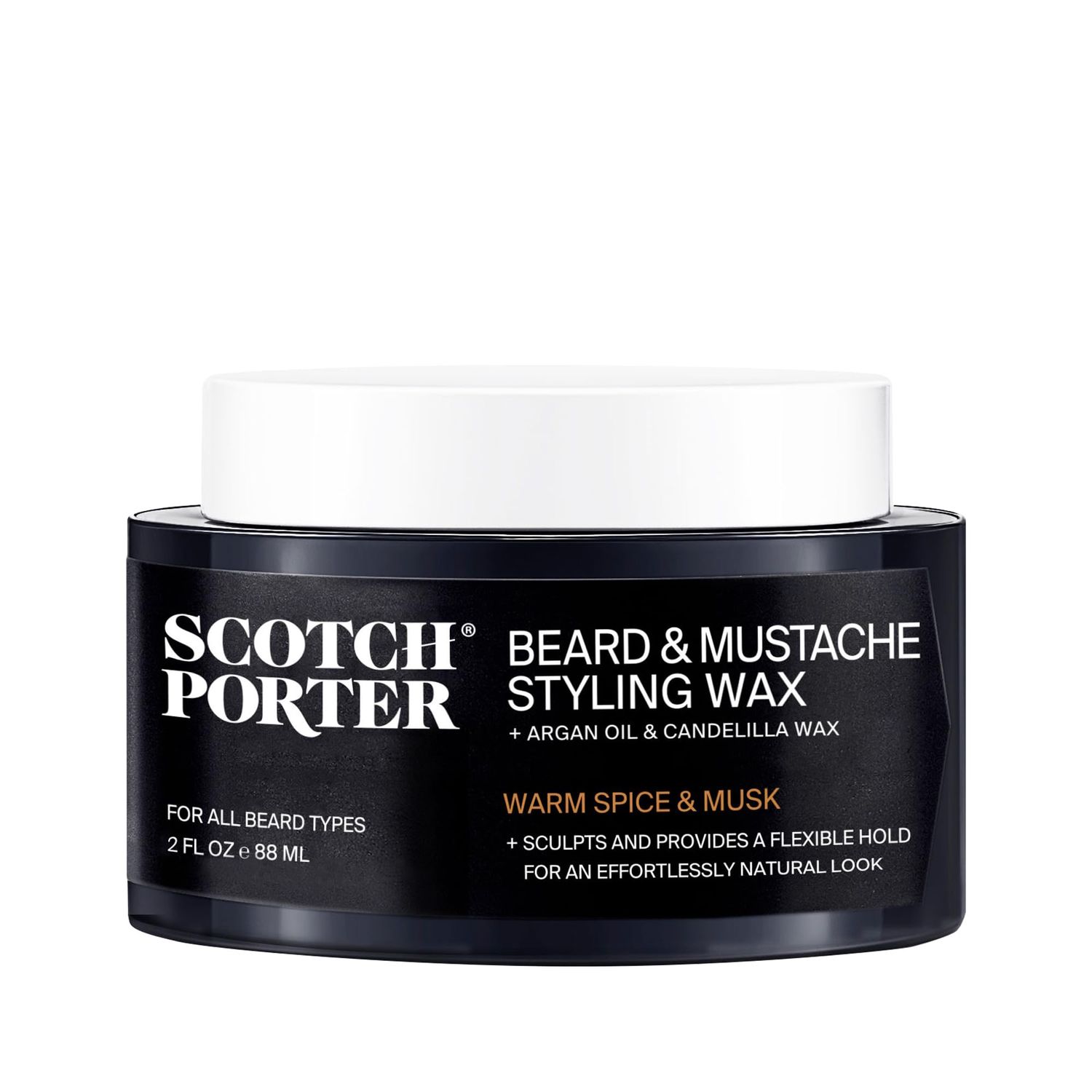 Scotch Porter Beard Mustache Styling Wax - Medium, Flexible Hold Wax Helps Shape, Style, Moisturize, Condition, Add Shine Promote Healthy Growth to Dull, Dry, Coarse Facial Hair - 2 oz.