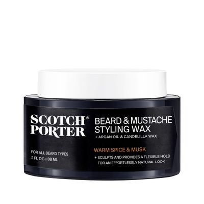 Scotch Porter Beard Mustache Styling Wax - Medium, Flexible Hold Wax Helps Shape, Style, Moisturize, Condition, Add Shine Promote Healthy Growth to Dull, Dry, Coarse Facial Hair - 2 oz.