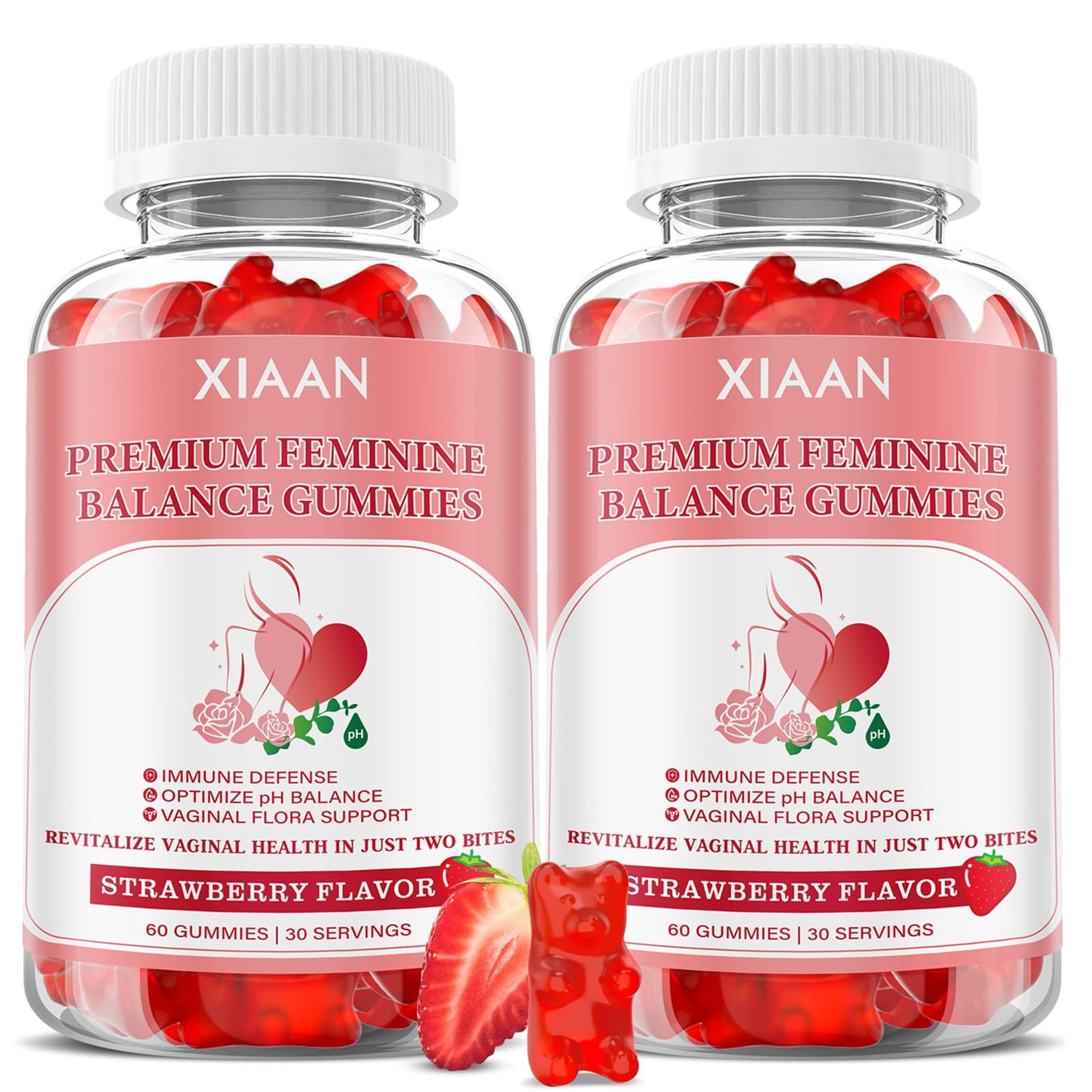 XIAAN Feminine Balance Gummies for Women, 2 Pack Premium Feminine Balance Gummies Support PH Balance Vaginal Health, Vegan, Gluten-Free, Strawberry Flavor