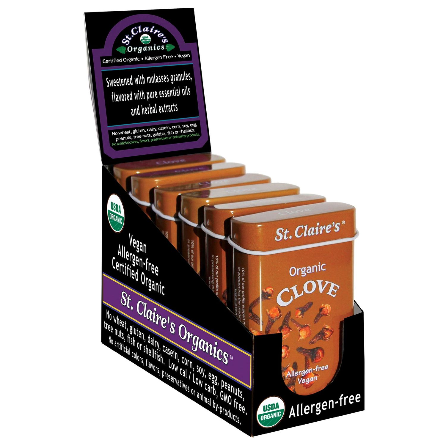St. Claire&#39;s Organic Herbal Pastilles, (Clove, 1.5 Ounce Tin, Pack of 6) Gluten-Free, Vegan, GMO-Free, Plant-based, Allergen-Free Made in our Allergen-Free facility
