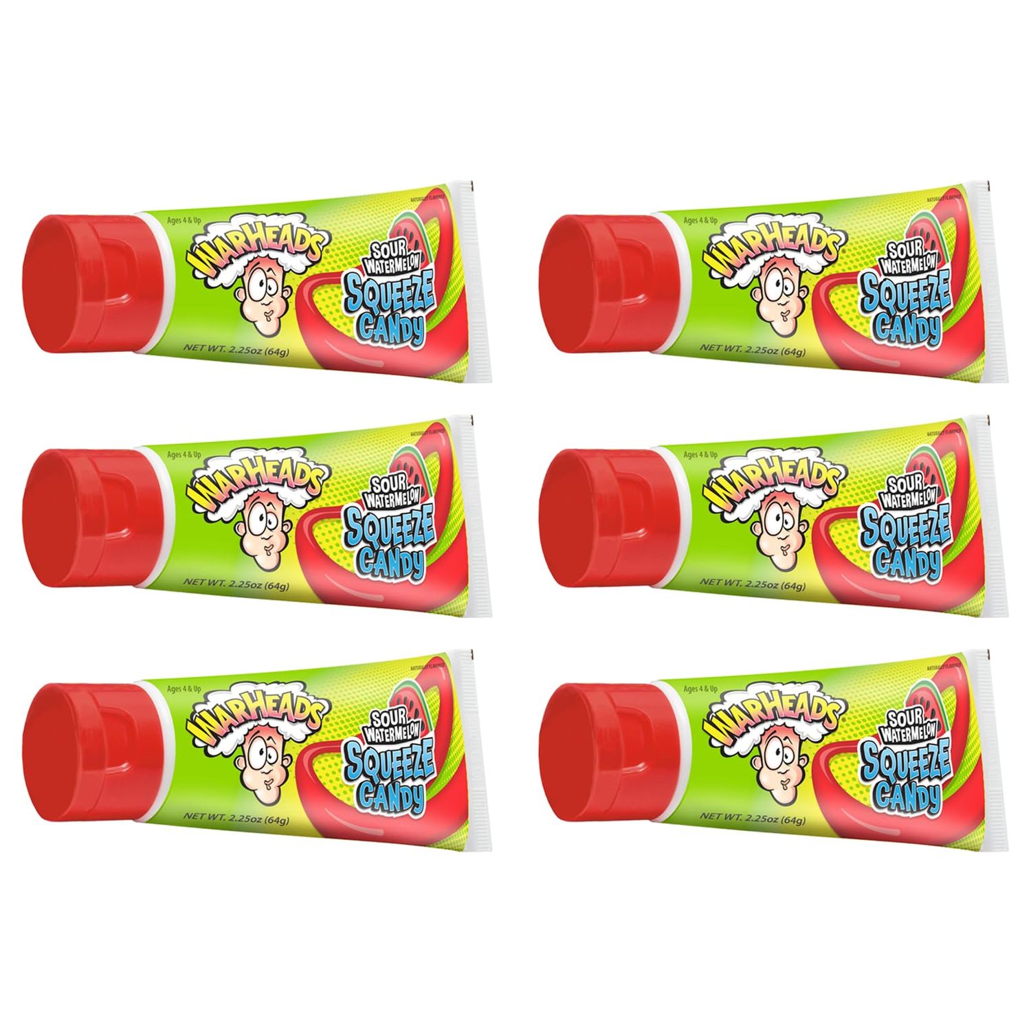 WARHEADS Sour Watermelon Squeeze Candy - Mouth-puckering Liquid Gel Candy - 2.25 oz. Tubes - 6 Pack