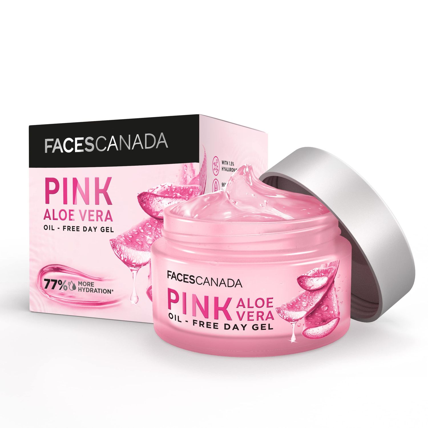 FACESCANADA Pink Aloe Vera Oil-Free Day Gel with Hyaluronic Acid Hydrating Soothing Non-Sticky Lightweight Facial Moisturizer 1.76 Oz50g