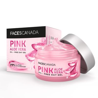 FACESCANADA Pink Aloe Vera Oil-Free Day Gel with Hyaluronic Acid Hydrating Soothing Non-Sticky Lightweight Facial Moisturizer 1.76 Oz50g