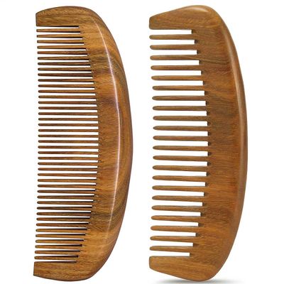 Moreinday Wooden Comb for Women Hair Growth, Wide Tooth for Women, Fine Tooth for Men Beard, Labor Comb 2 Pack- Sandalwood