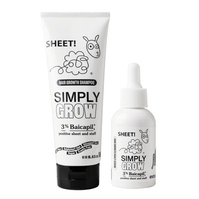 SHEET! - Hair Growth Treatment Shampoo Serum Kit - Stimulates Growth with 3 Baicapil - Stops Hair Loss - Vegan, Sulfate-Free, Genderless - Water-Based Leave-In Formula - 8.45 fl oz 2 fl oz
