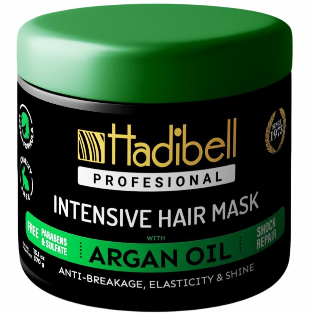 Hadibell Argan Oil Hair Mask - Deep Conditioning Hair Mask for Damaged Hair - Restores Shine Strength - Hair Care Treatment for Dry, Frizzy or Curly Hair - For Woman Men 13.1 oz (370g)