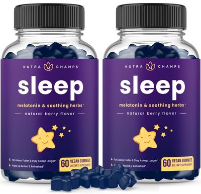 NutraChamps Sleep Gummies for Adults Kids, Melatonin Gummies with Chamomile, Valerian L Theanine, Vegan Childrens Melatonin 3mg, 1.5 mg, or 6mg (Pack of 2, 120 Gummy)