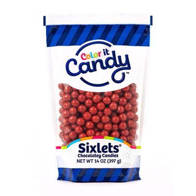Color It Candy Red Sixlets 14 Oz Stand Up Bag - Perfect For Table Centerpieces, Weddings, Birthdays, Candy Buffets, Party Favors.