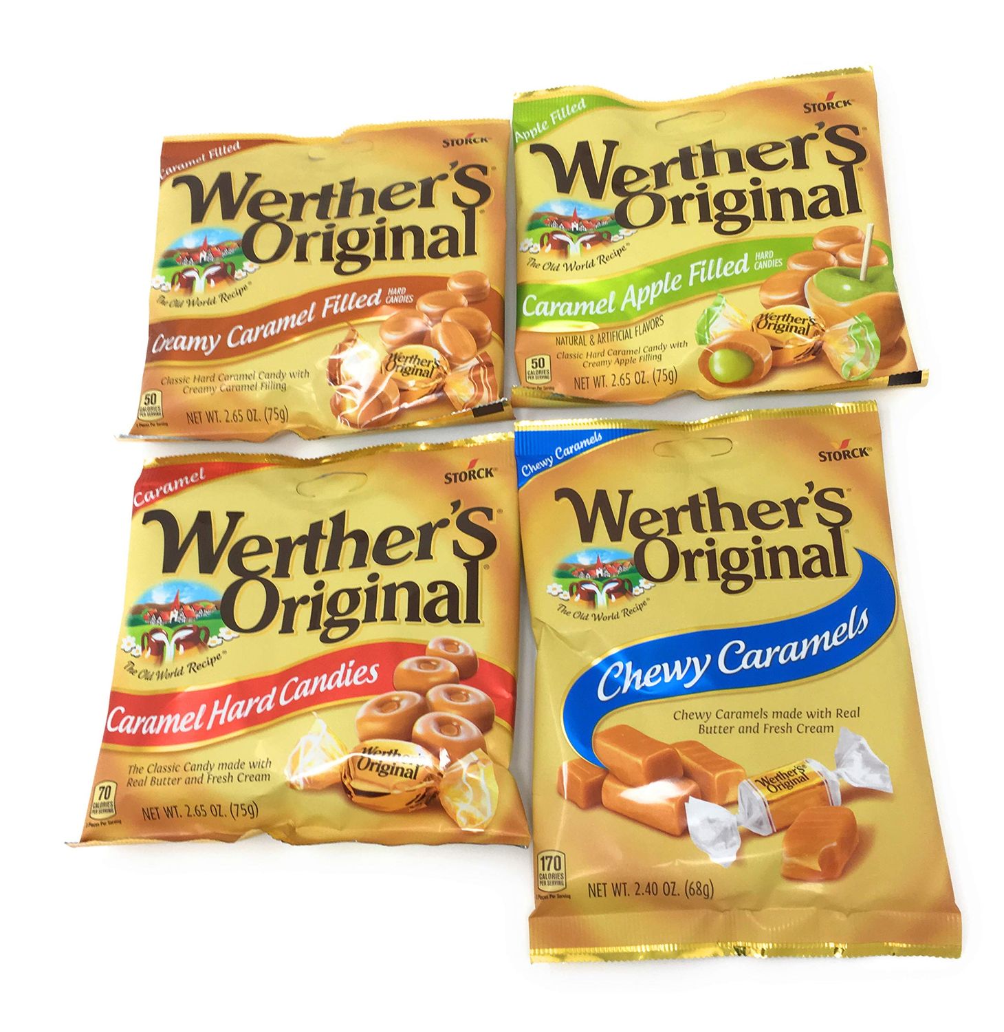Werthers Bundle (4 Items) Variety Pack (Original Hard CandiesChewy CaramelsCreamy Caramel FilledCaramel Apple Filled)