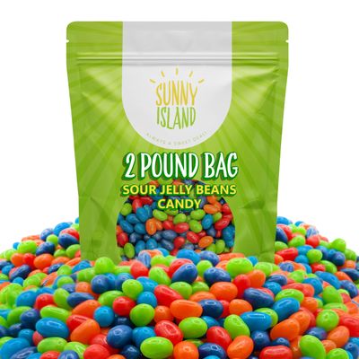 Sour Jelly Beans Candy 2-Pound Pack Assorted Zesty Fruit Flavors