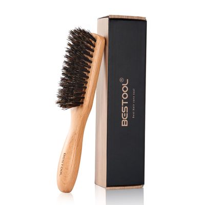 BESTOOL Hair Brush, Boar Bristle Beard Brush for Daily Beard Care, Men Brush with Handle Made of Beech Wood (Natural)