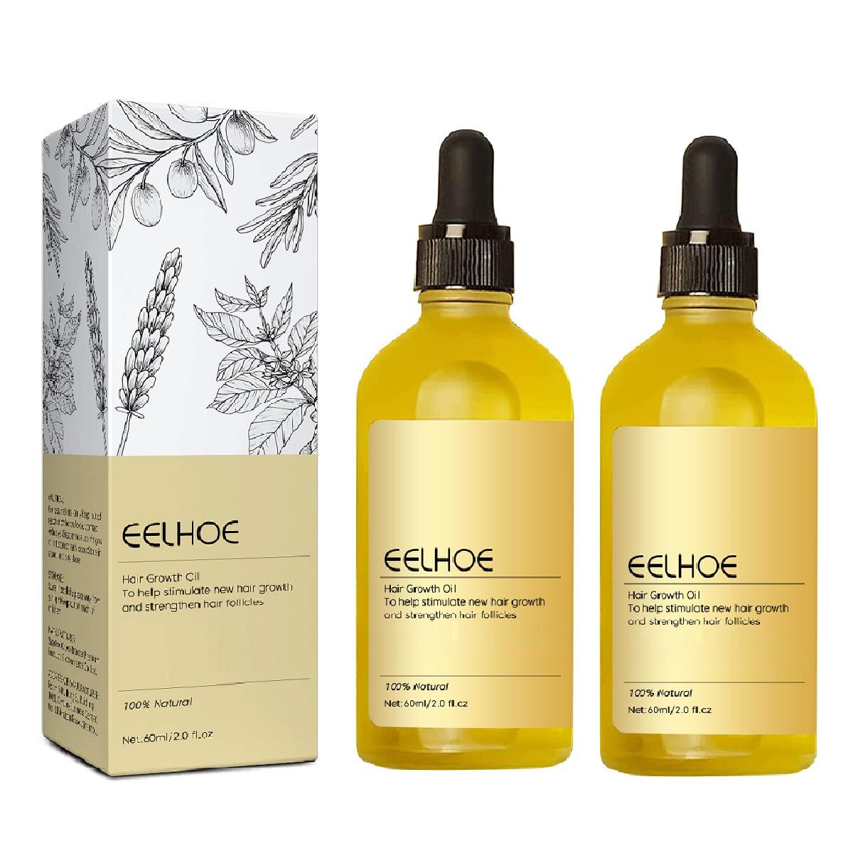 2 PCS Veganic Hair Growth Oil,Veganic Natural Hair Growth Oil for Men and Women (60 MLBottle)