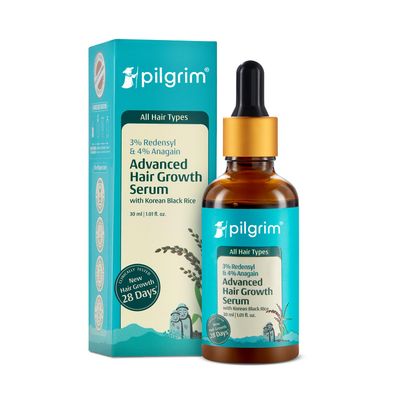 Pilgrim Advanced Hair Growth Serum with 3 Redensyl 4 Anagain Stops Hair Loss Hair Thinning Hair Growth Treatment Provides Thick Dense Hair 1.01 Fl Oz (30ml)