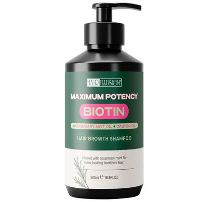 Hair Illusion Maximum Potency Biotin Hair Growth Shampoo Infused with Rosemary Castor Oil for Hair Loss and Thinning hair. Natural Shampoo, Sulfate Free