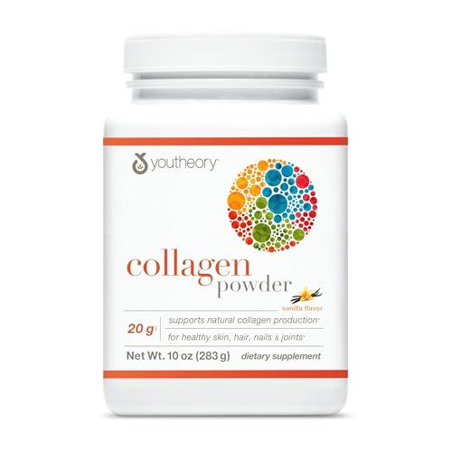 Youtheory Collagen Powder - Premium Collagen Supplement with Vitamin C Biotin - for Healthy Hair, Nails, Skin Joints - Hydrolyzed Highly Absorbable - Dairy, Soy Gluten Free - Vanilla - 10 oz