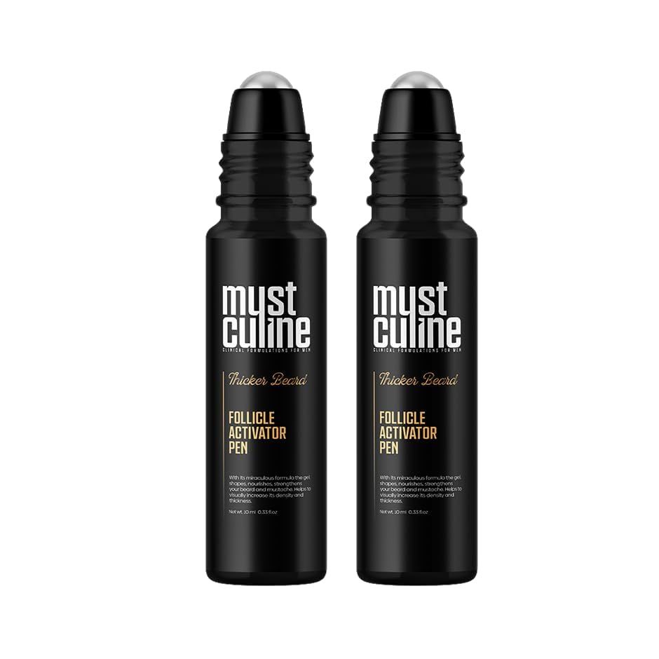 MUSTCULINE Follicle Activator Pen, Patchy Beard Growth Oil with Ingrown Hair Treatment Formula, Roll-on Gel (2 Package)