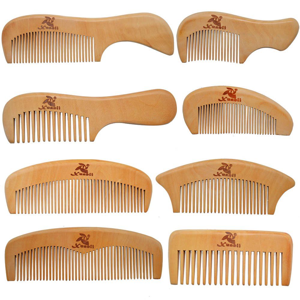 Xuanli 8 Pcs The Family Of Hair Comb set - Wood with Anti-Static No Snag Handmade Brush for Beard, Head Hair, Mustache With Gift Box (S021)