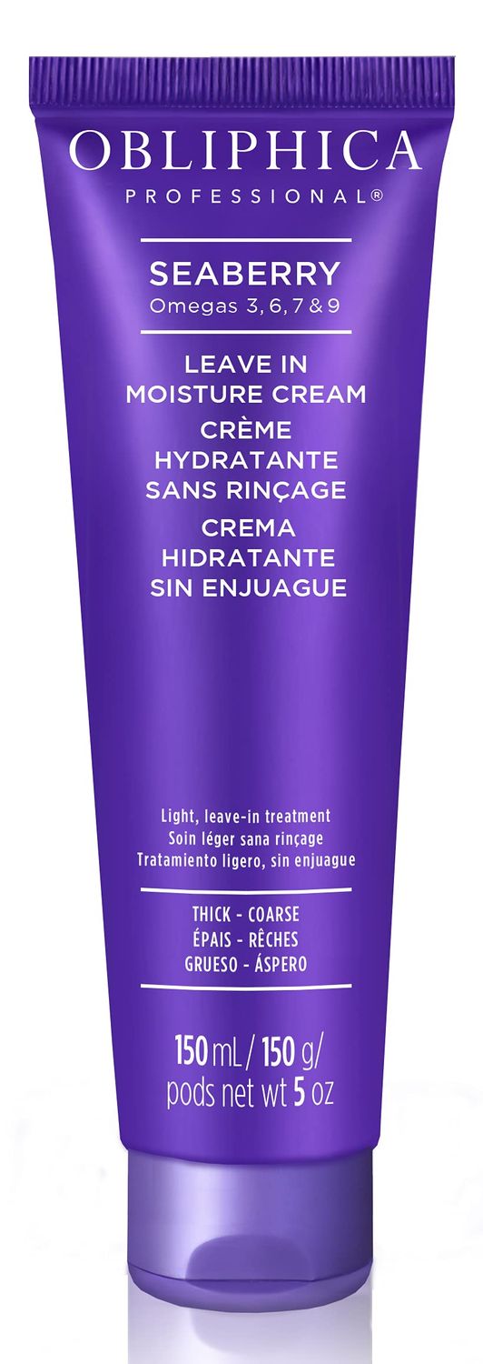 Obliphica Seaberry Leave In Moisture and Styling Cream for Women - Anti-Frizz Control, Normal Hair Products, Damaged Repaired Hair - Hair Mask Treatment for Protecting Hair Scalp - 5 Fl Oz