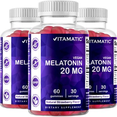 Vitamatic Melatonin 20 mg Gummies for Adults, 30 Servings - 60 Vegetarian Gummies - Non-Habit Forming Supplement
